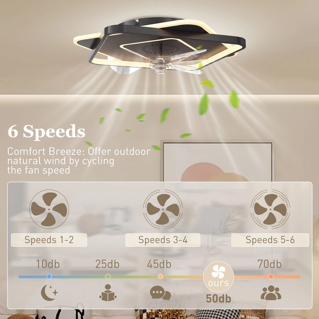 HOMCOM Wentylator sufitowy z oświetleniem i pilotem, LED wentylator sufitowy z 6 prędkościami, 3 temperatury barwowe | Aosom PL