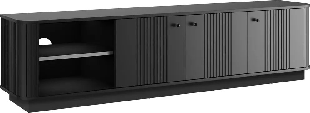 Szafka RTV Vesper 3D 187 cm na cokole - czarny / czarne uchwyty