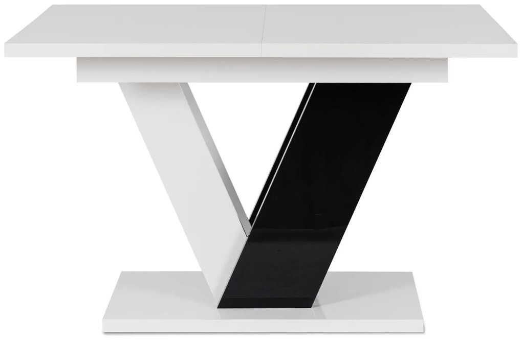 Zestaw Stół Prostokątny Rozkładany CLARK 120-160 cm Czarny/Biały Połysk i 4 Krzesła Tapicerowane do Salonu RICK Szare Welurowe