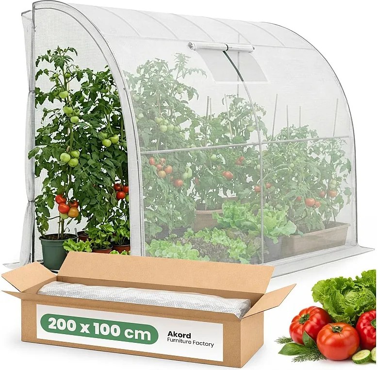 Szklarnia ogrodowa foliowa przyścienna 1 drzwi 1 okno Biała 100x200x210 cm