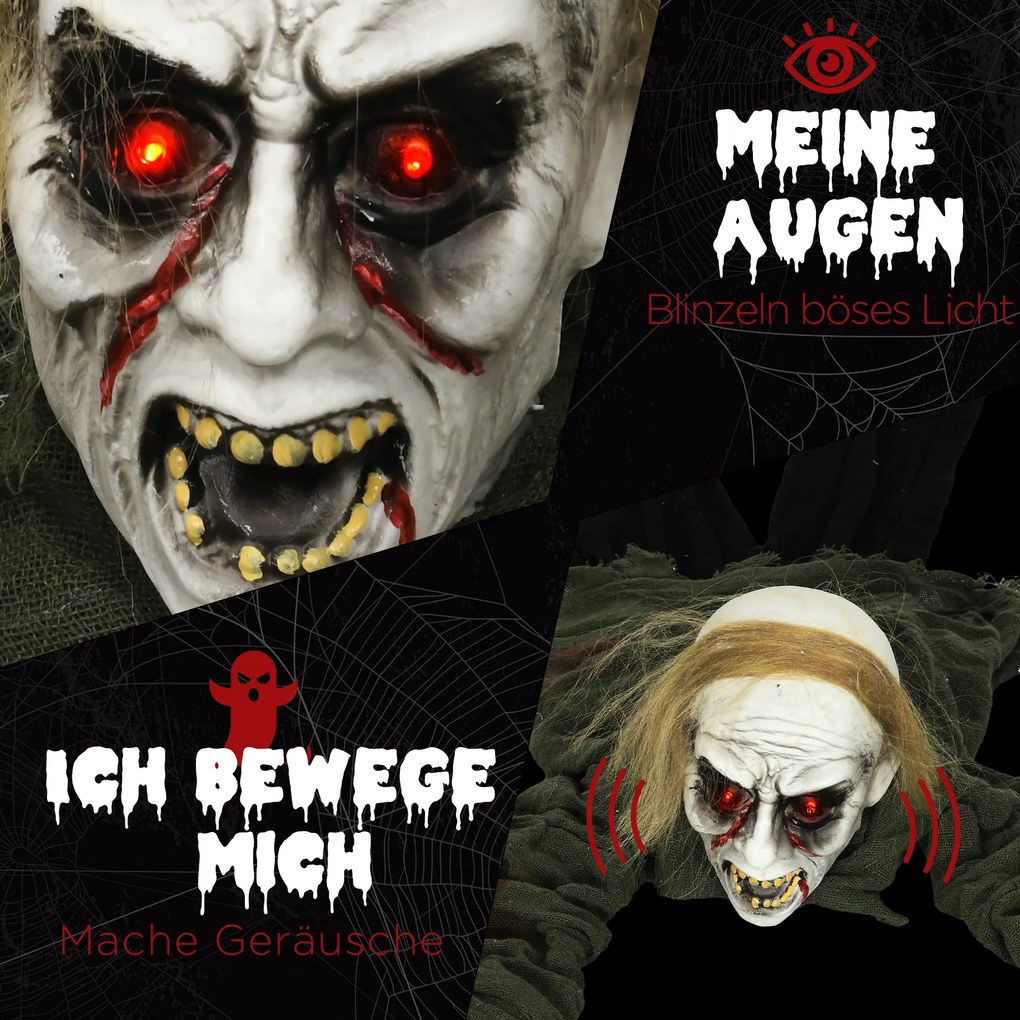 HOMCOM Dekoracja Halloweenowa, pełzający zombie, aktywowany przez dotyk/dźwięki, świecące oczy
