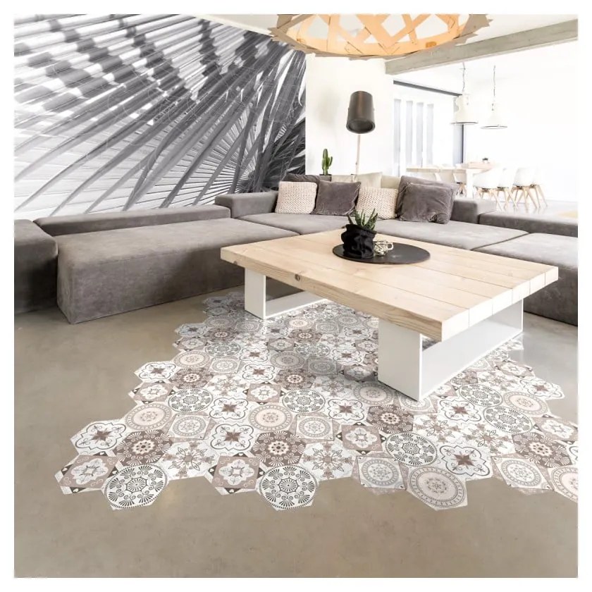 Zestaw 10 naklejek na podłogę Ambiance Floor Stickers Hexagons Cornalina, 40x90 cm