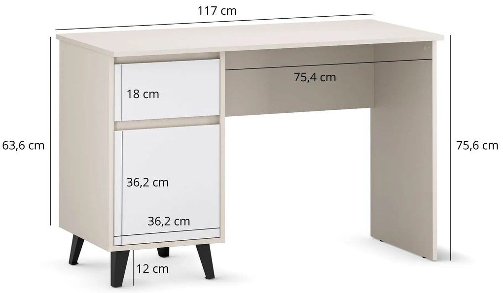 Biurko w stylu skandynawskim kaszmir + biały K7-P63