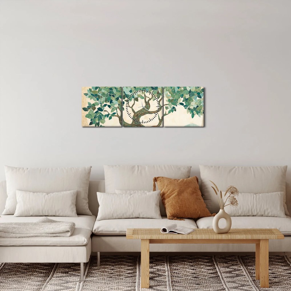 Obraz – Elegancka mozaika z drzewem (z zegarem) (90x30 cm)