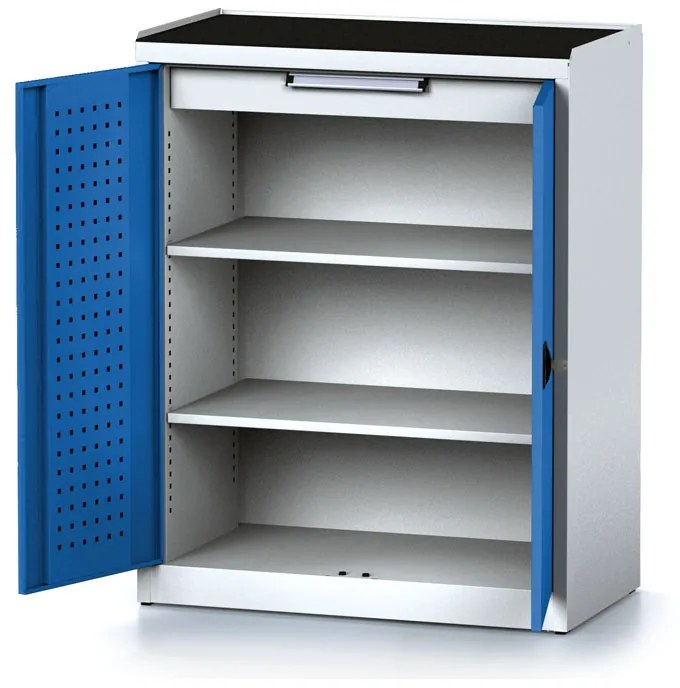 Szafa warsztatowa MECHANIC, 1170 x 920 x 500 mm, 2 półki, 1 szuflada, niebieskie drzwi