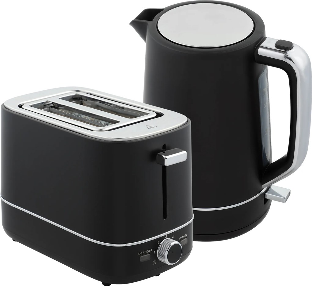 HOMCOM Zestaw czajnik 1,7 L i toster z 6 stopniami zrumienienia, Czarny/Stal