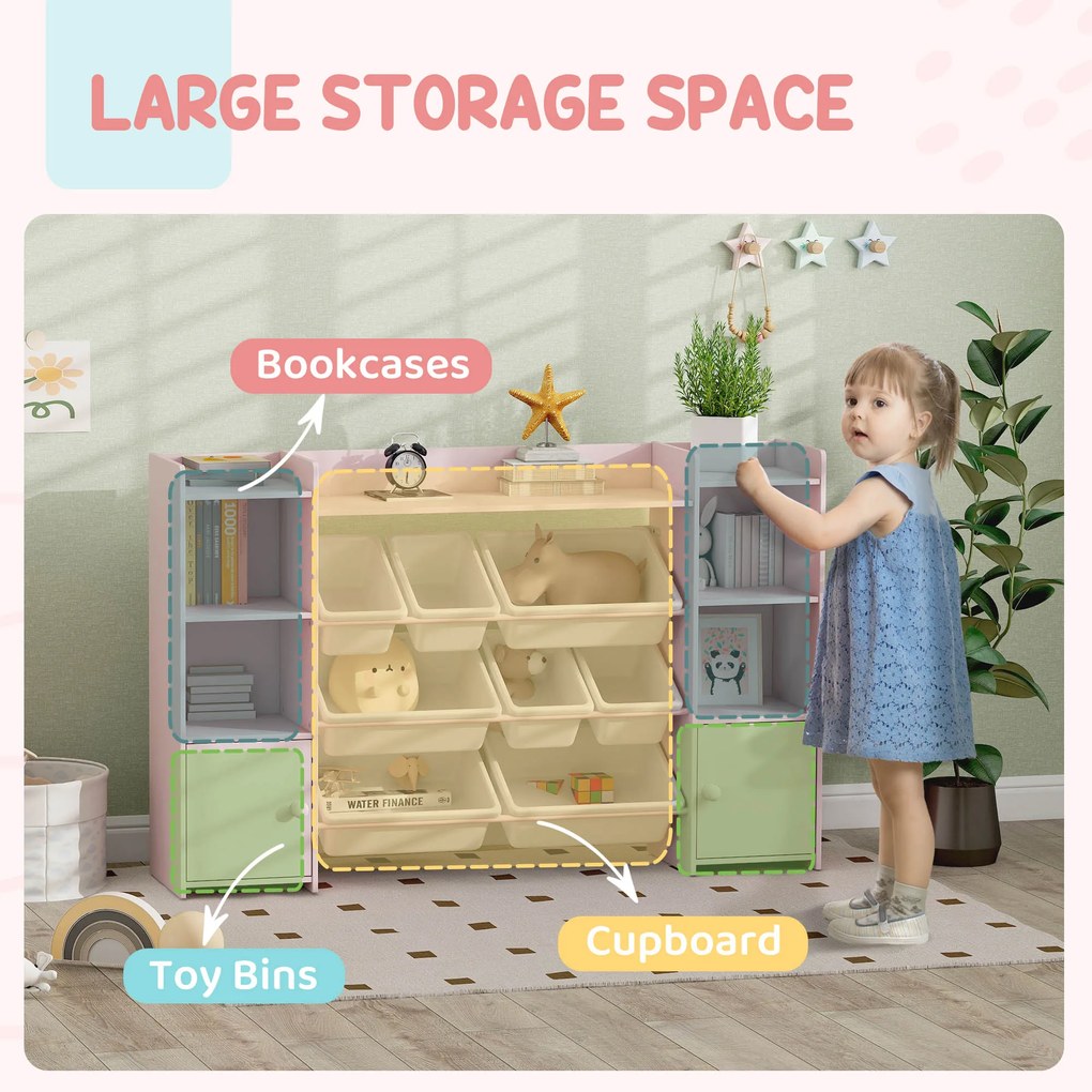 AIYAPLAY Regał do przechowywania dla dzieci, regał na zabawki i książki, do przejrzystego sprzątania, 8 wyjmowanych pojemników, Różowy