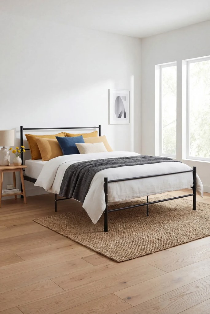 Czarne metalowe łózko w stylu industrialnym 140x200 cm K2-F72