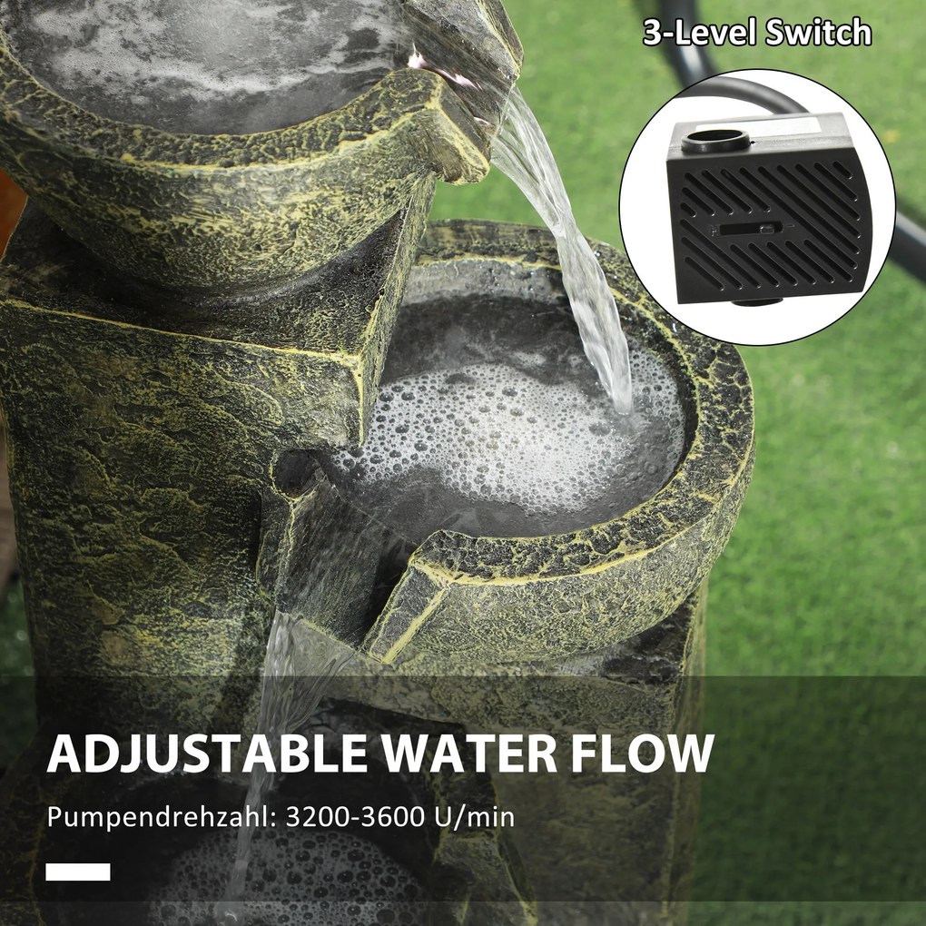 Outsunny Fontanna Ogrodowa Wodna Fontanna, regulacja prędkości, 25 x 24 x 60 cm, Czarny