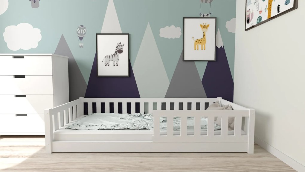 Dziecięce łóżko Montessori PINELO 90 x 200 cm, białe Stelaż: Ze stelażem listwowym elastycznym, Materac: Bez materaca