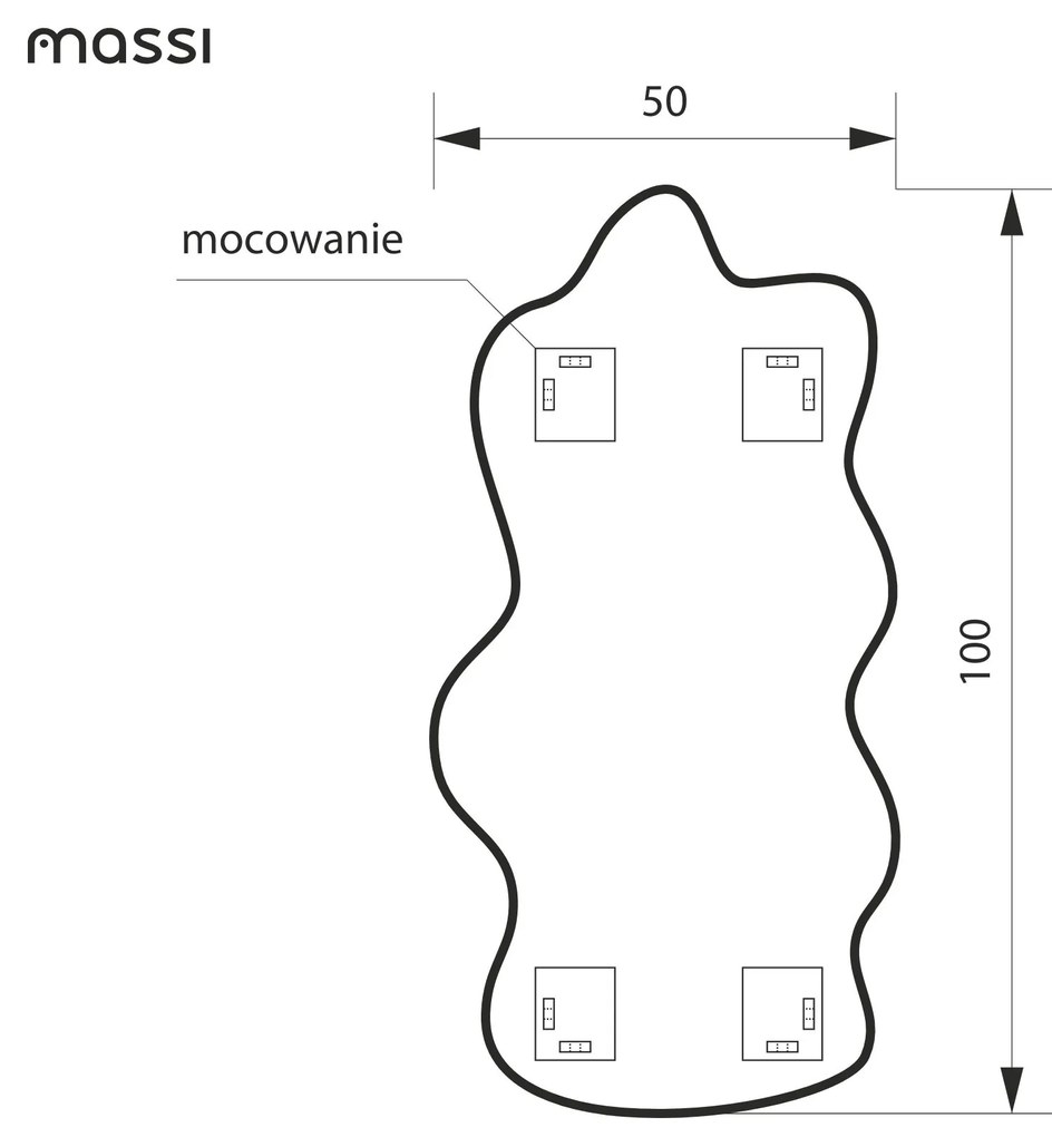Lustro dekoracyjne w kształcie chmurki oszlifowane bez podświetlenia CLOUD | Różne rozmiary | Różne kolory : Kolor tafli szkła - Srebrny, Rozmiar - 50 x 100 cm