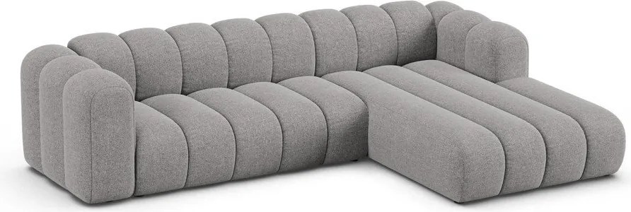 Szary narożnik z tkaniny szenilowej (prawostronny/z szezlongiem) Lupine – Micadoni