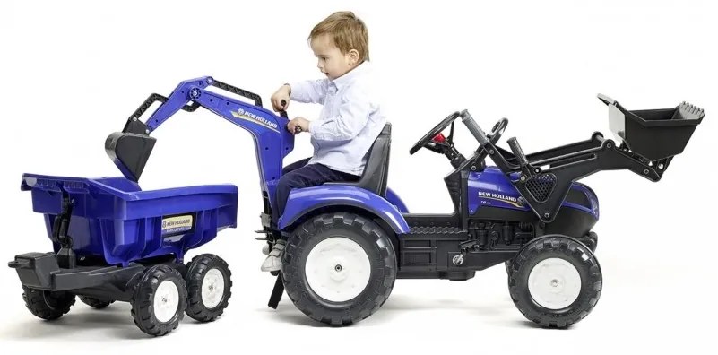 Falk traktor na pedały new holland z przyczepą oraz łyżką i koparką
