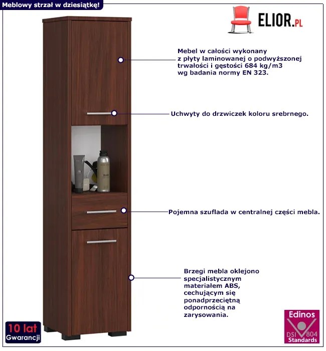 Klasyczny regał łazienkowy z szufladą wenge - Unimis 3X