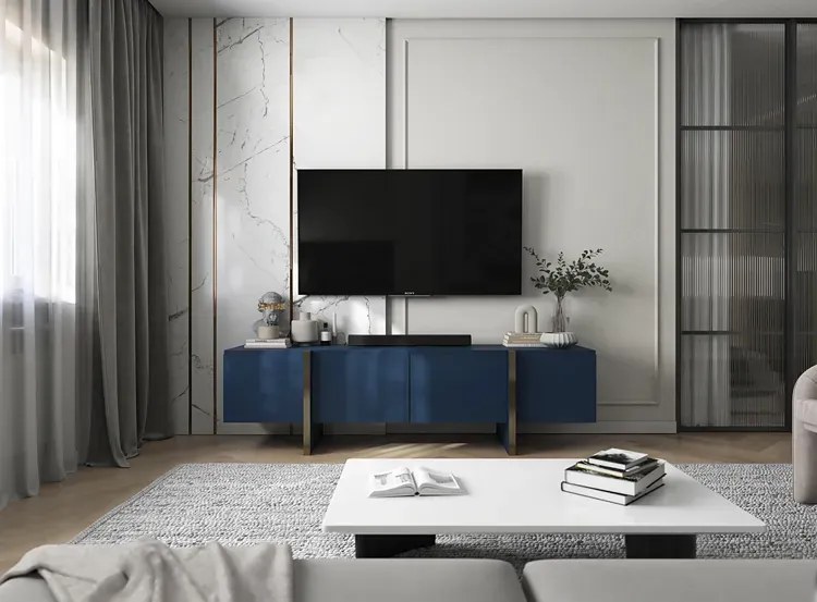 Granatowa długa szafka rtv Z8-H36