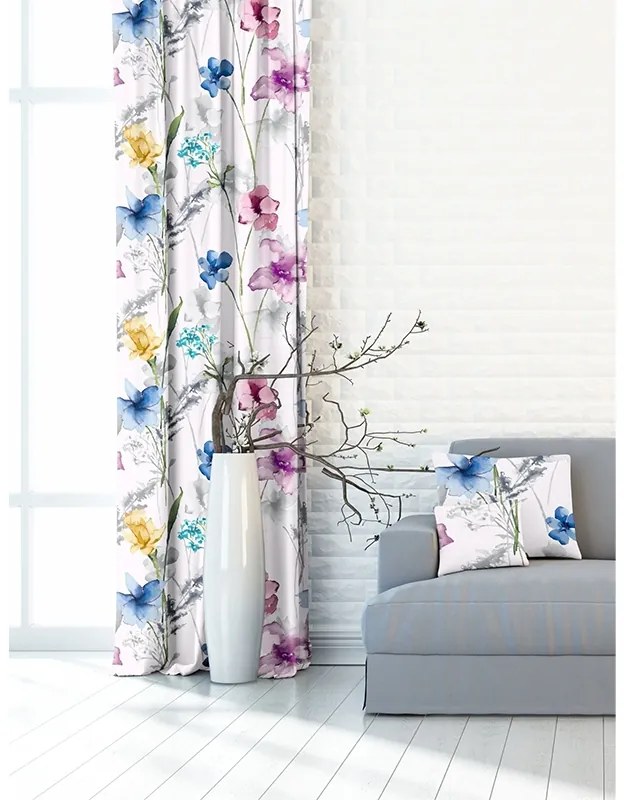 Zasłona dekoracyjna oxford kolorowe kwiaty nowoczesna - szer. 150 cm