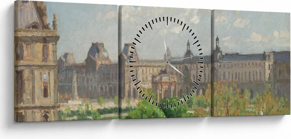 Obraz - Camille Pissarro, Place du Carrousel, Paris, reprodukcje (z zegarem) (90x30 cm)
