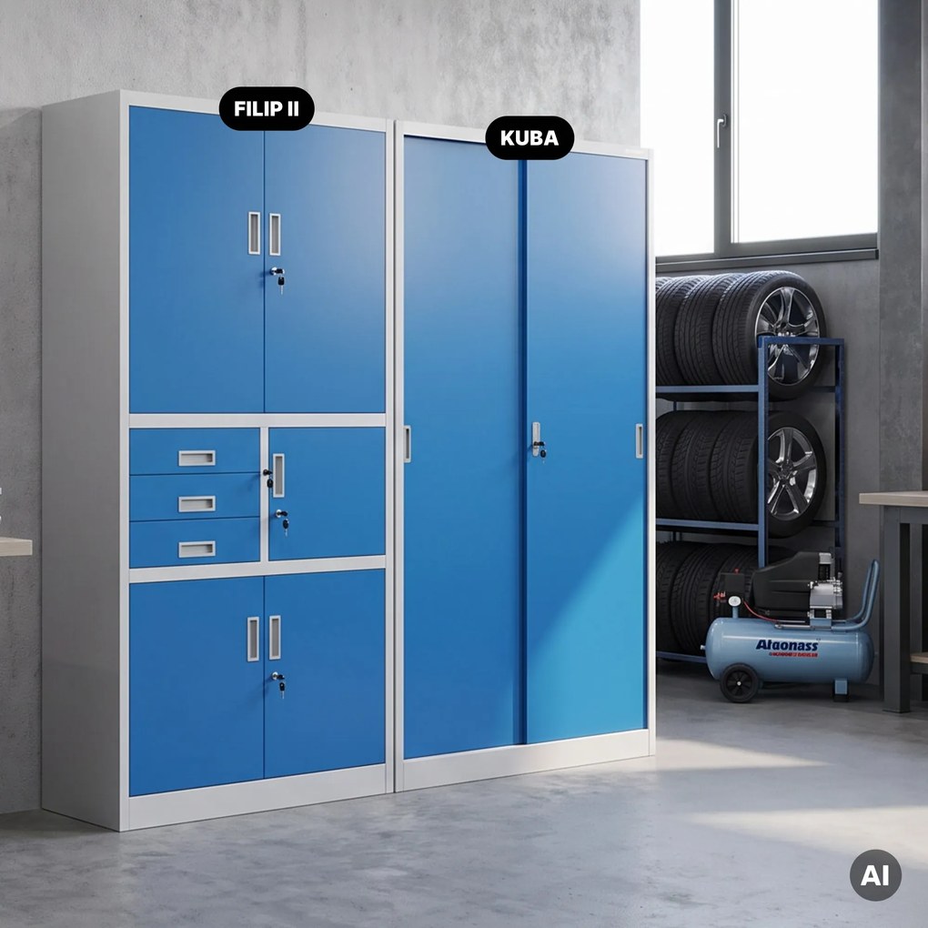 Szafa metalowa biurowa z drzwiami przesuwnymi szaro-niebieska, 900x1850x400 mm: KUBA