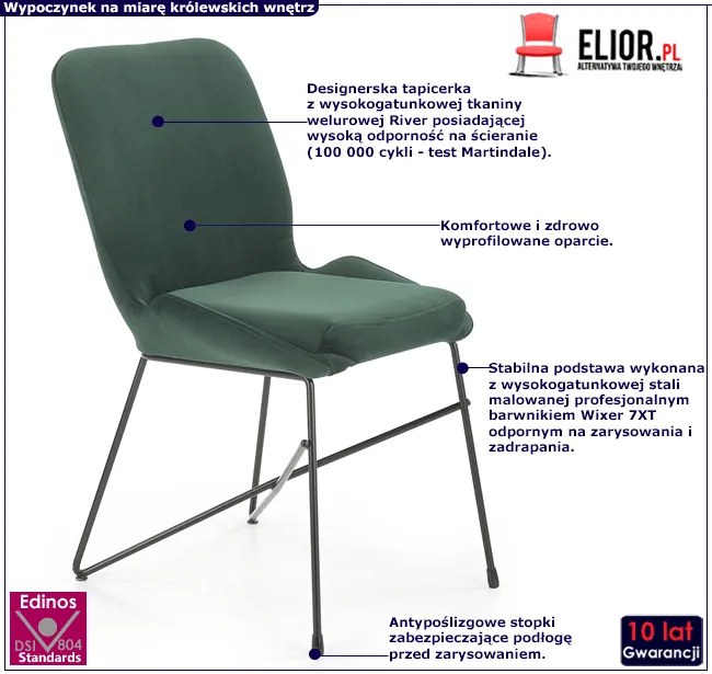Zielone tapicerowane welurem krzesło R4-P72