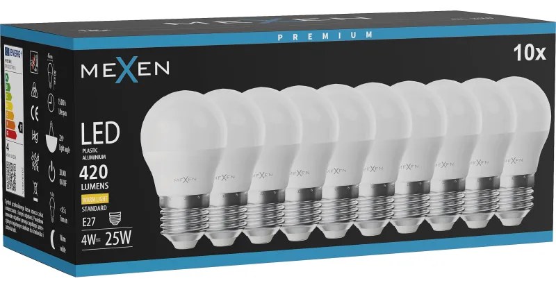 Mexen Nova 10x żarówka LED E27, G45, 4W, Ciepła - 3000K, 420 lm - L101-E27-0430-01x10