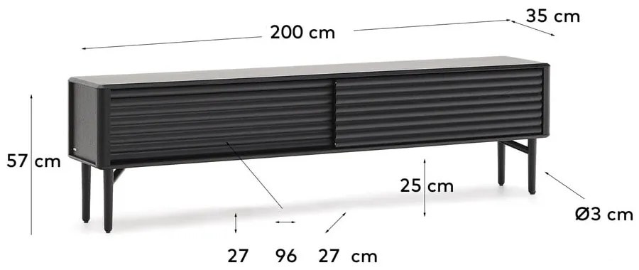 Czarna szafka pod TV w dekorze dębu 200x57x35 cm Lenon – Kave Home