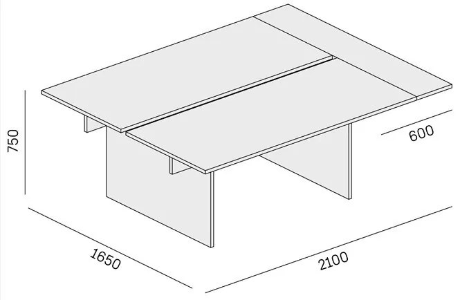 Biurko double SOLID + 1x rozszerzenie blatu, 210x165 cm, biały