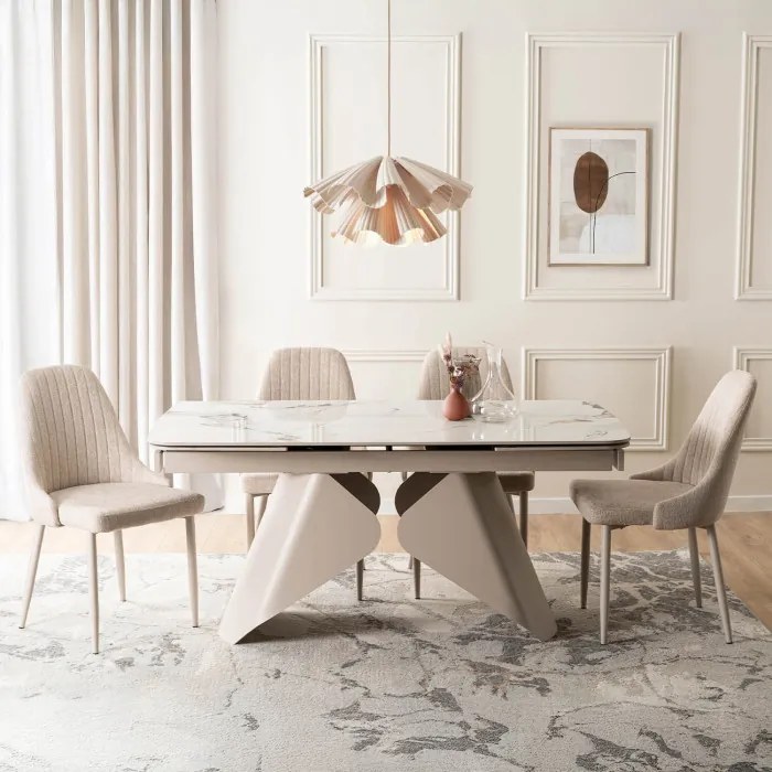 Stół Rozkładany Prostokątny VERONA 160-240 cm Ceramiczny Biały Marmur/Kaszmir Nowoczesny