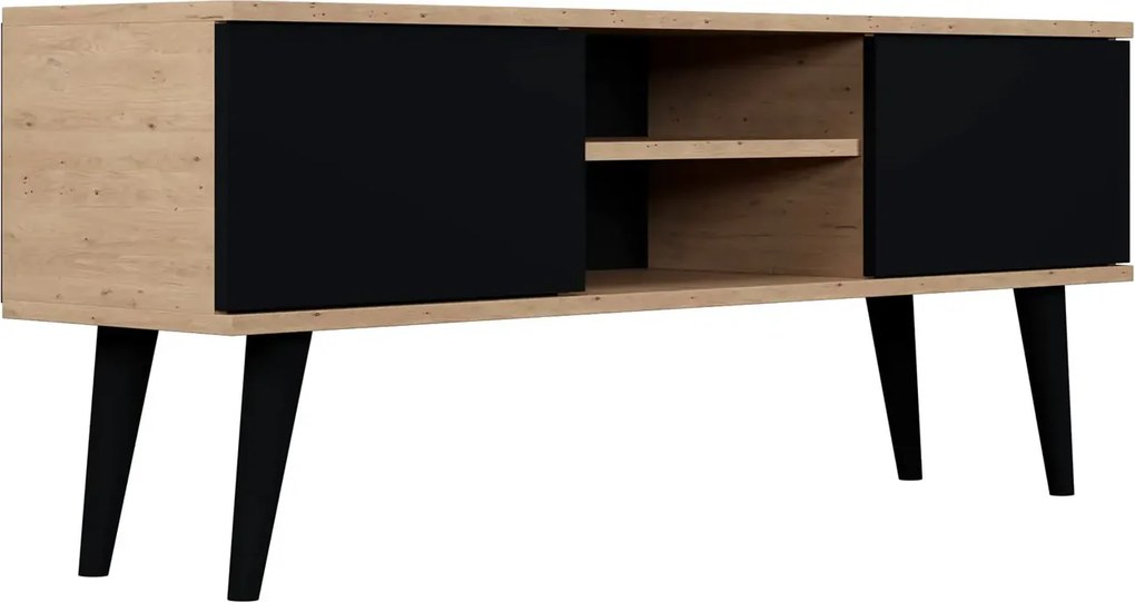 Nowoczesna szafka RTV dąb artisan + czarny D5-L61