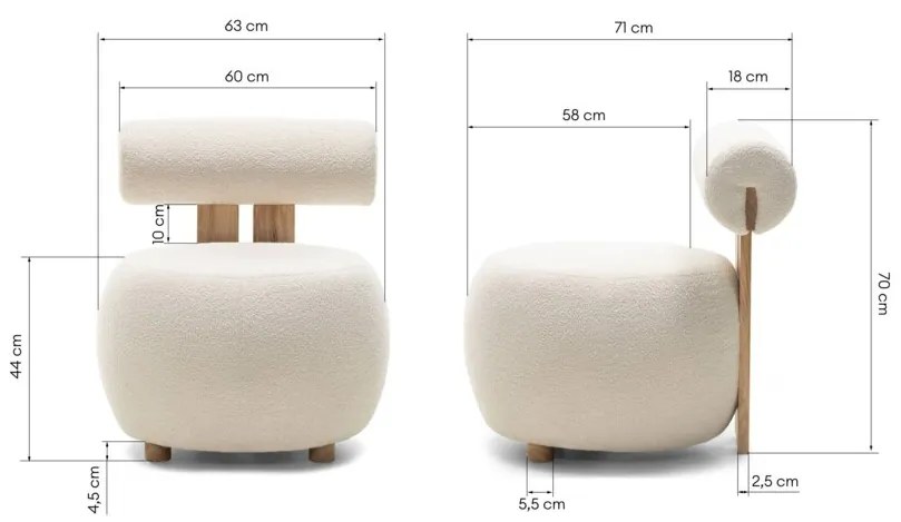 Kremowy designerski fotel HANNA, dąb nezapínat!
