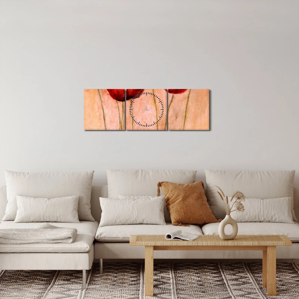 Obraz - Czerwone tulipany (z zegarem) (90x30 cm)