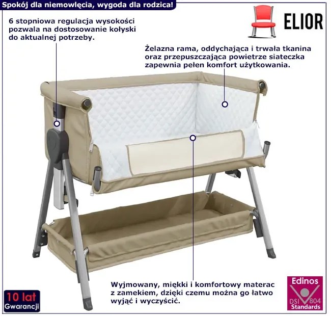 Dostawka do łóżka dla niemowlaka z półeczką taupe G5-C50