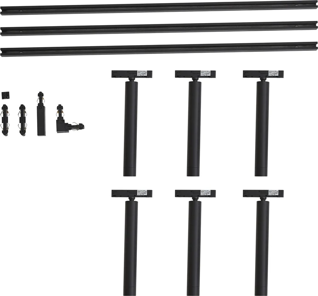 Nowoczesny system szynowy czarny z 6 reflektorami czarnymi 1-fazowy - Slimline Avery
