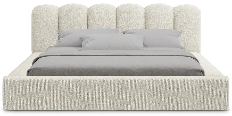 Beżowe tapicerowane łóżko dwuosobowe ze schowkiem i stelażem 180x200 cm Mano – Makamii