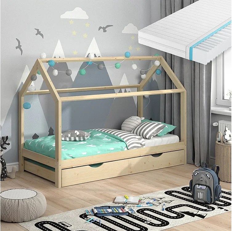 Łóżko domowe naturalne drewno 208x96x148 wiki