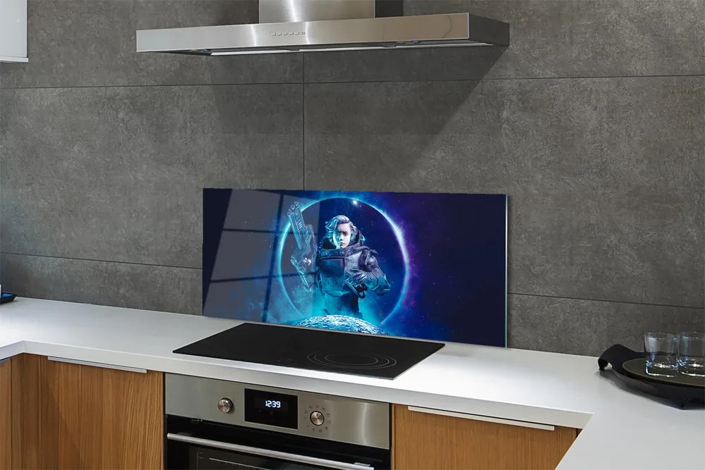 Szkło do Kuchni na Ścianę Kobieta na tle Księżyca w Kosmosie