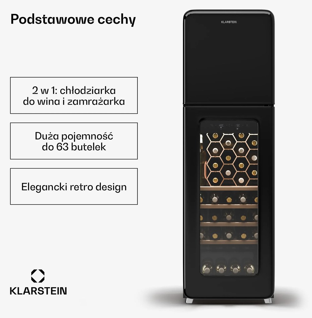 Klarstein Shirley 50cm 60 Butelek Winiarka Dwustrefowa Czarny