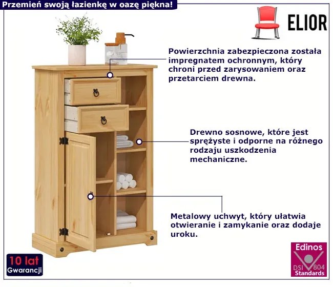 Wysoka szafka łazienkowa z półkami i szufladą C6-D30