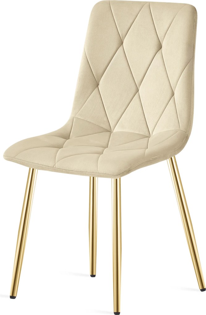 Jasnobeżowe aksamitne krzesło do jadalni LIBRA ze złotymi nogami