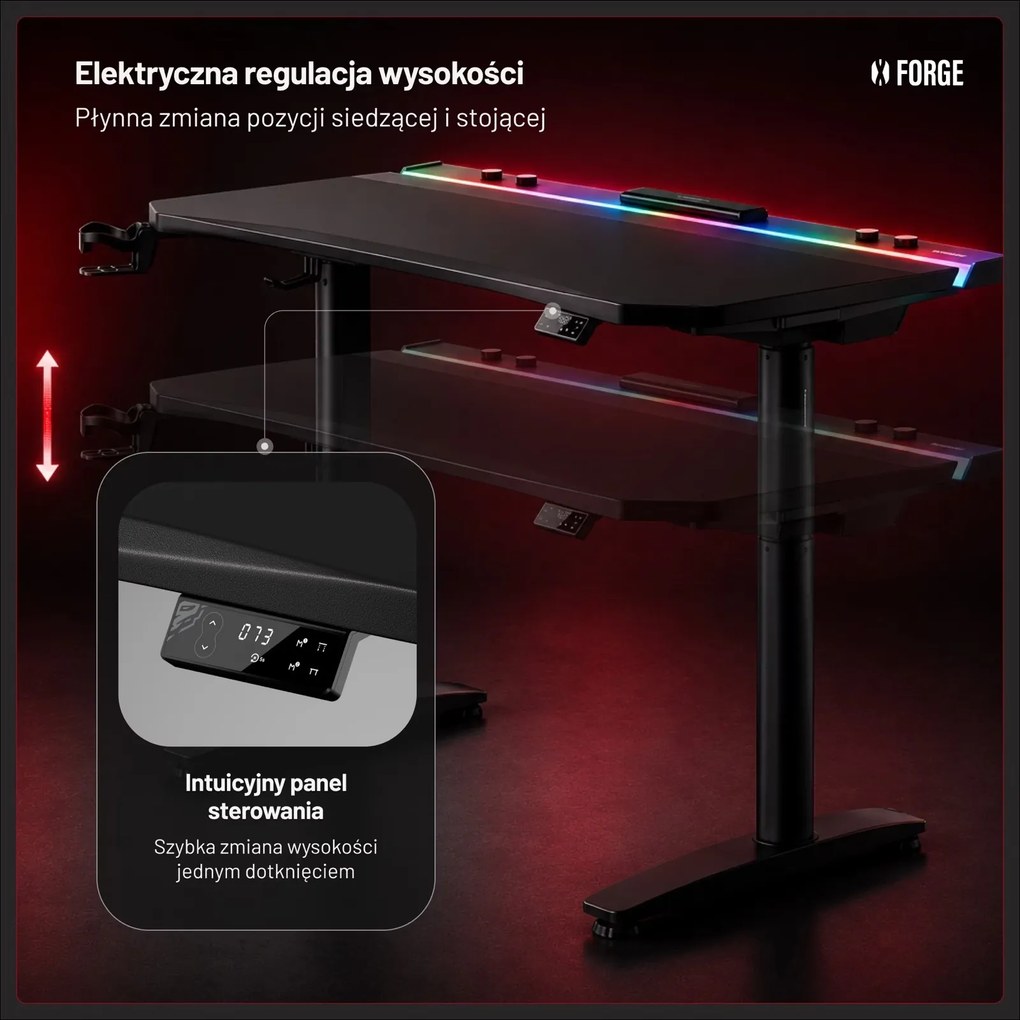 Biurko gamingowe elektryczne RGB Diablo X-Forge, 120x70 cm, czarne