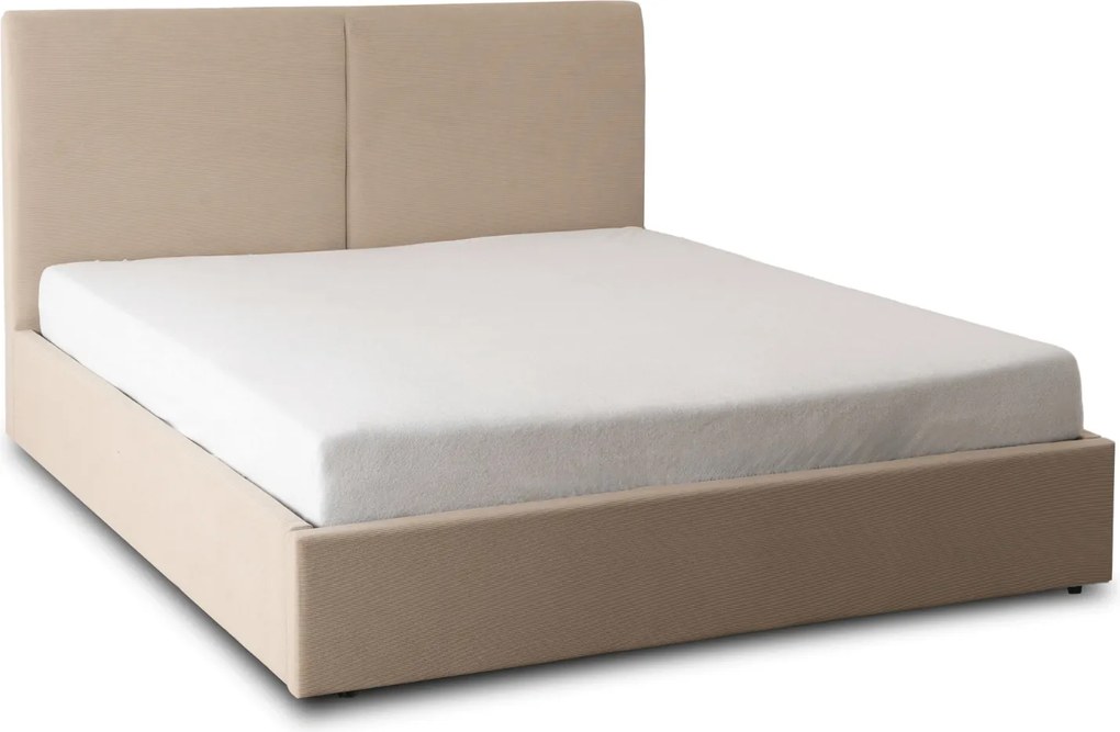 Łóżko Tapicerowane 180x200 cm MARSYLIA ze Stelażem i Pojemnikiem Dwuosobowe Sztruksowe Beżowe
