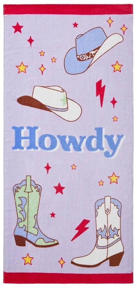 Fioletowy bawełniany ręcznik plażowy frotte 76x160 cm Howdy Cowgirl – Sassy B