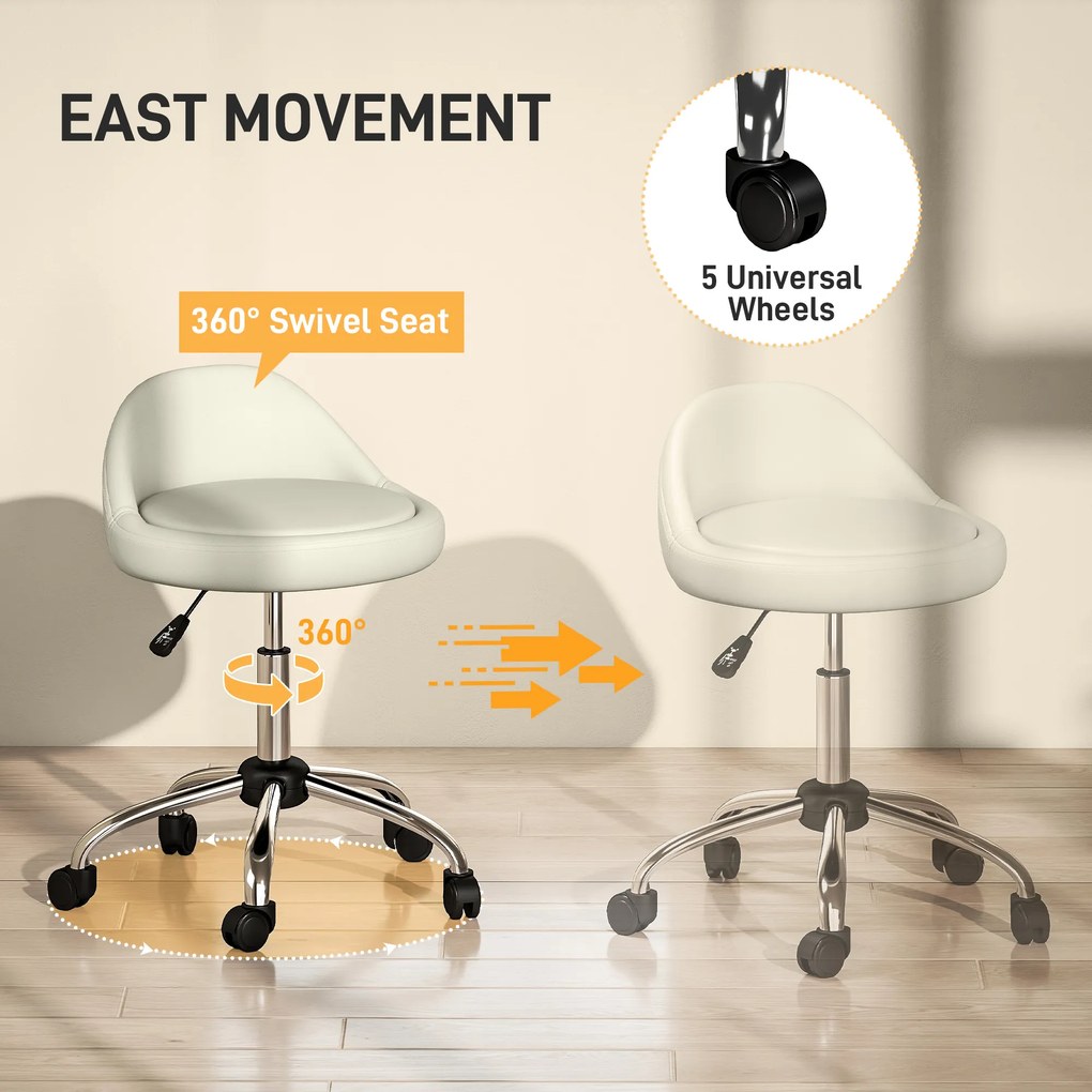 HOMCOM Hoker roboczy, obrotowy hoker, regulowane siedzisko, 50 cm x 50 cm x 83 cm, Biały