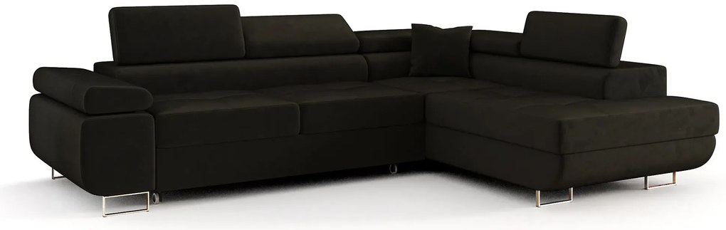 Czarny narożnik welurowy z funckją spania B9-H34