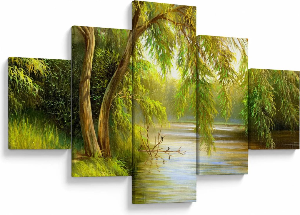 Obraz - Wierzba nad jeziorem, obraz olejny (125x70 cm)