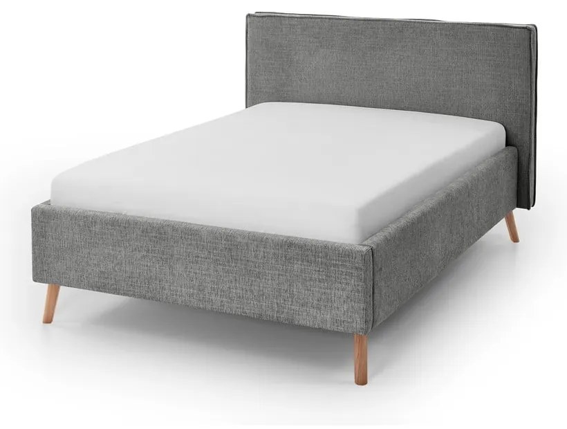 Szare tapicerowane łóżko dwuosobowe ze schowkiem i stelażem 140x200 cm Riva – Meise Möbel