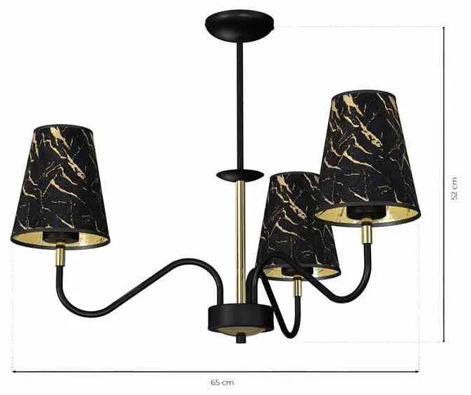 Lampa wisząca, czarna, potrójna HERMES Black/Gold 3xE27