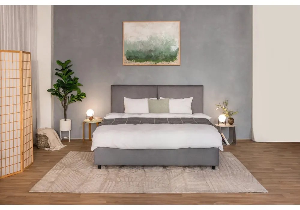 Szare tapicerowane łóżko podwójne z miejscem do przechowywania z materacem/kratką 160x200 cm Myra Bold - Bonami Selection