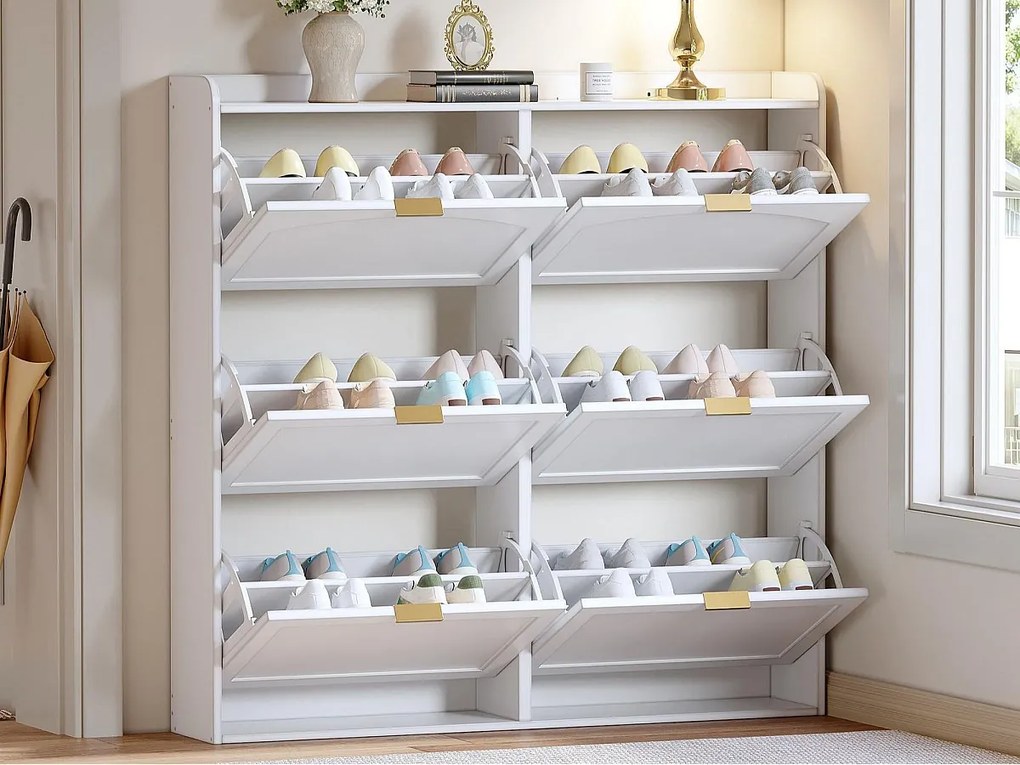 Szafa na buty 120x23x118cm - z 6 drzwiami uchylnymi - biały