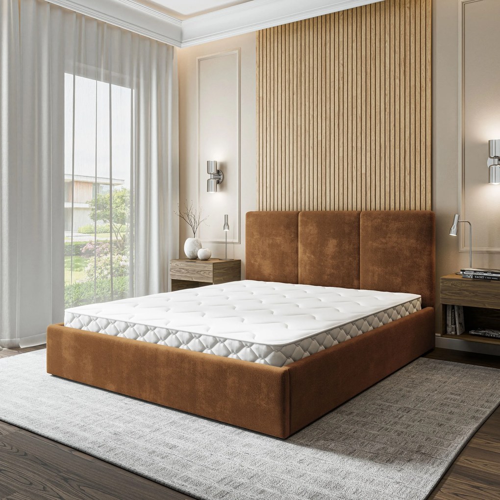 Masseno Łóżko Tapicerowane AZURI z pojemnikiem na pościel 160x200 cm - Jasnobrązowy, LUMO 35