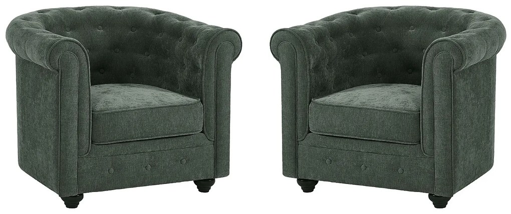 Zestaw 2 foteli i z zielonej tkaniny CHESTERFIELD